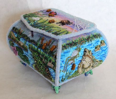 Bead Embroidered Frog Box 583