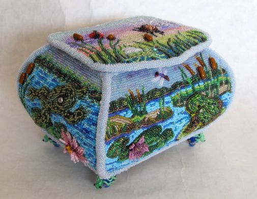 Bead Embroidered Frog Box 584