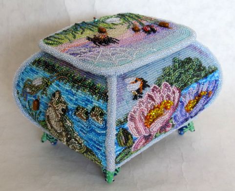 Bead Embroidered Frog Box 586
